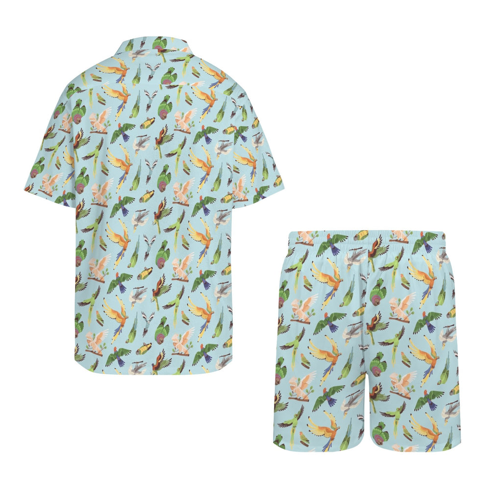Parrots Men's Hawaiian Shirt & Shorts Set Men's Hawaiian Shirt & Shorts Set animal Birds Printed Offshore