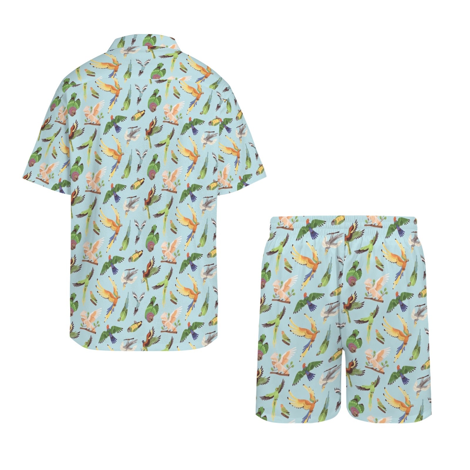 Parrots Men's Hawaiian Shirt & Shorts Set Men's Hawaiian Shirt & Shorts Set animal Birds Printed Offshore