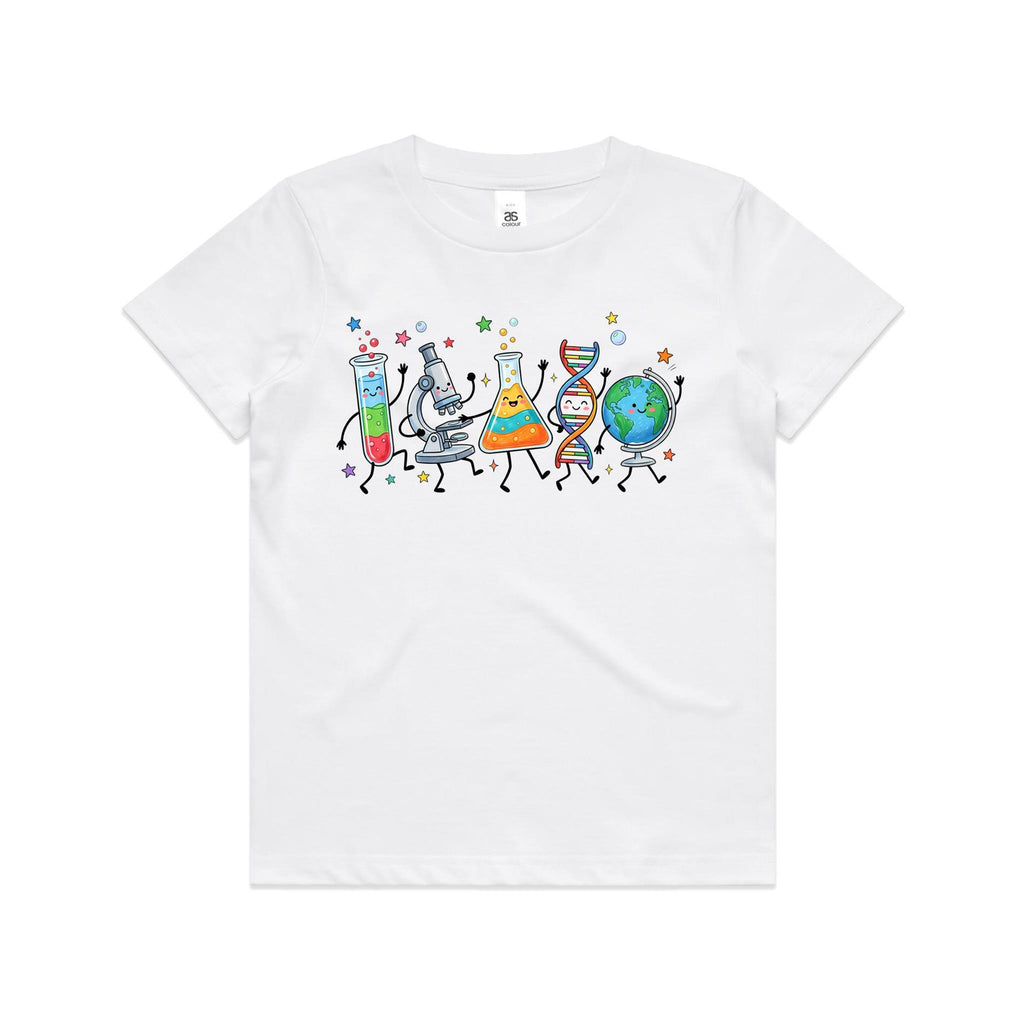 Science Characters Kids AS Colour T-shirt White Kids Youth T-shirt Printed In Australia Science