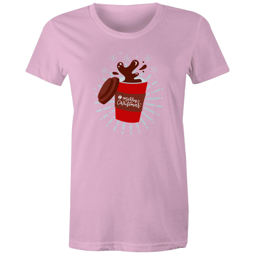 Christmas Coffee - Womens T-shirt Pink Womens Christmas T-shirt Christmas Printed In Australia