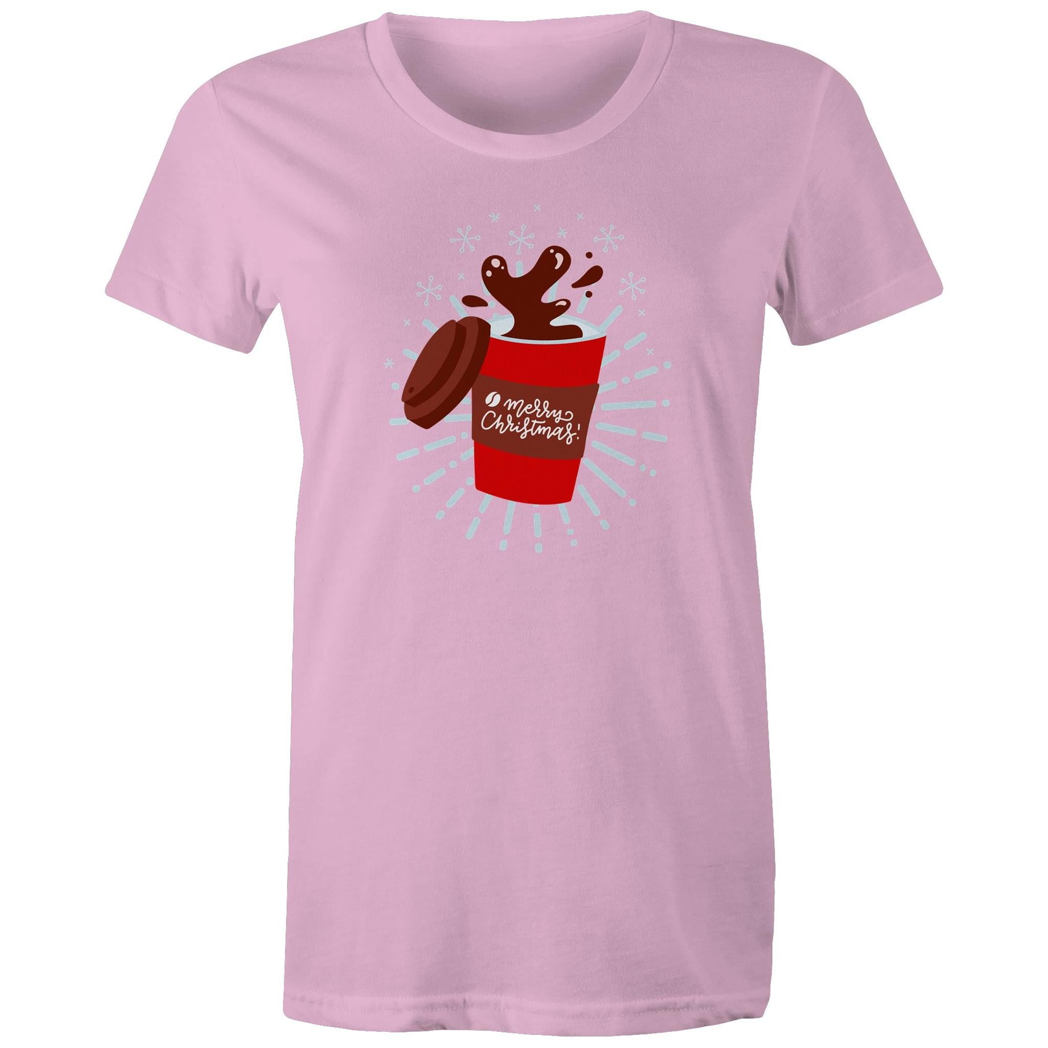 Christmas Coffee - Womens T-shirt Pink Womens Christmas T-shirt Christmas Printed In Australia