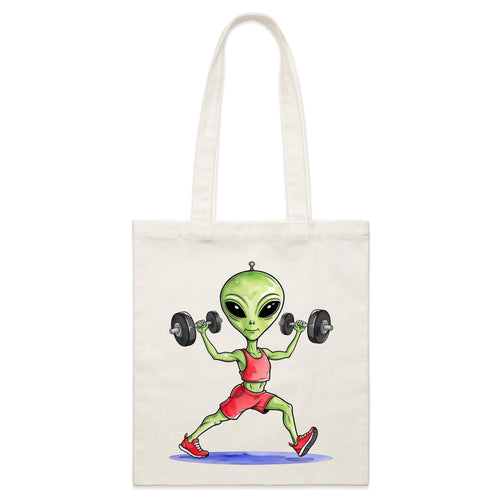Alien Dumbells - Parcel Canvas Tote Bag Default Title Small Tote Bag Fitness Printed In Australia Sci Fi