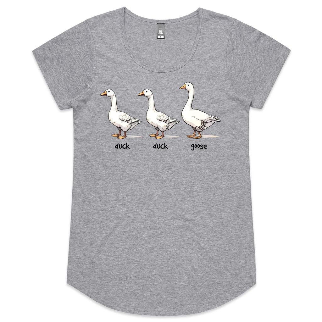 Duck Duck Goose - Womens Scoop Neck T-Shirt Grey Marle Womens Scoop Neck T-shirt animal Games Printed In Australia