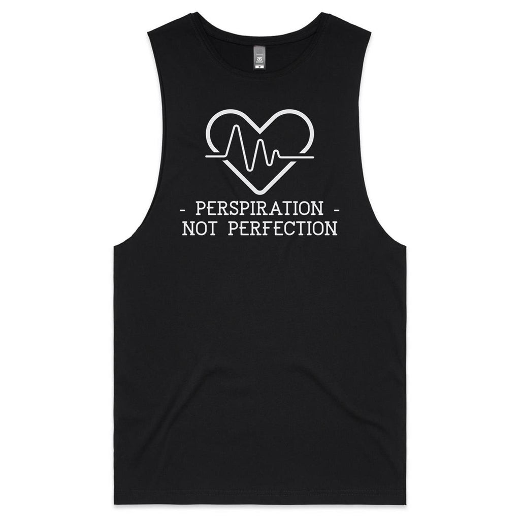 Perspiration Not Perfection - Tank Top Tee Black Drop Arm Tank Top Fitness Printed In Australia