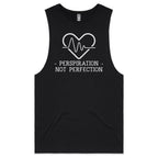 Perspiration Not Perfection - Tank Top Tee Black Drop Arm Tank Top Fitness Printed In Australia