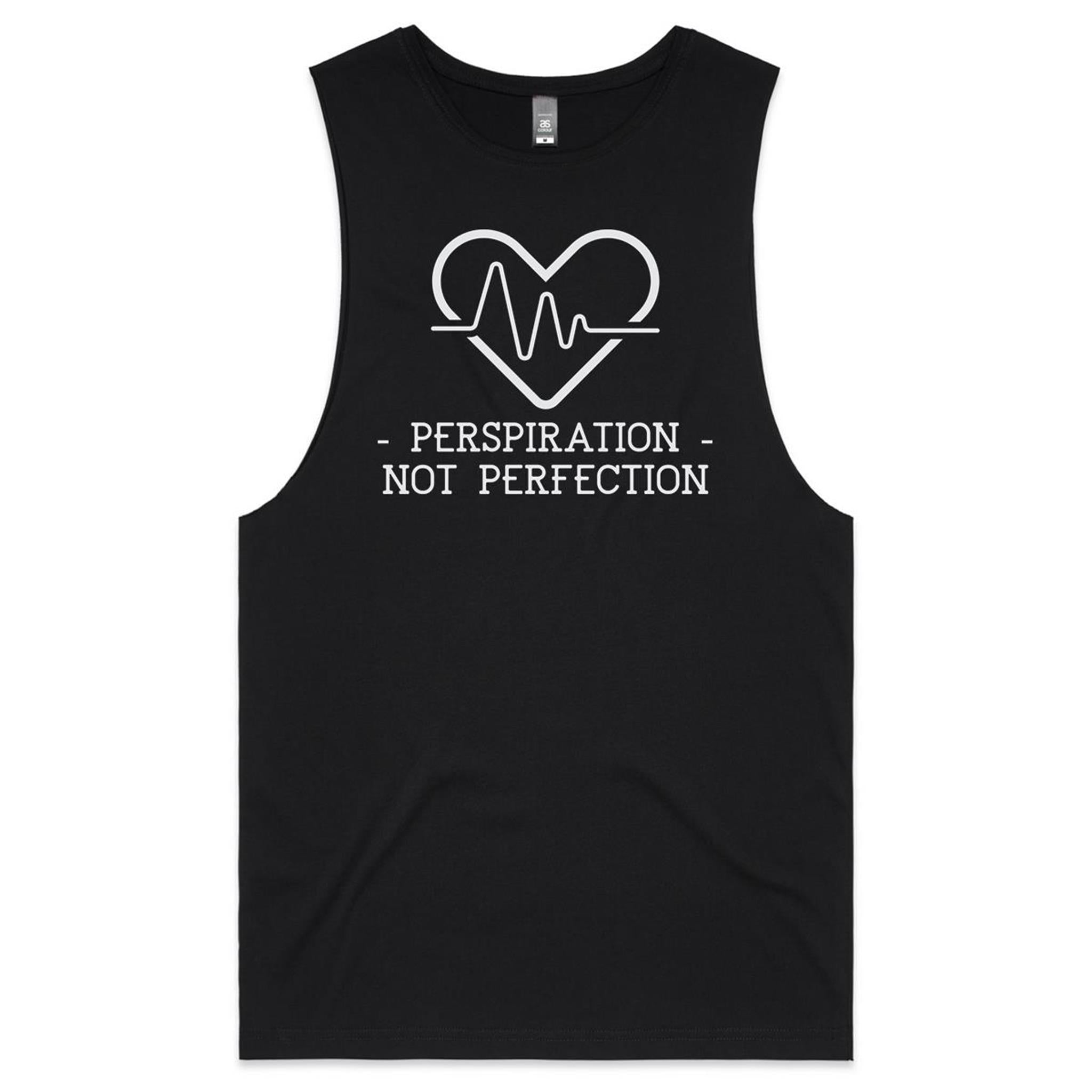 Perspiration Not Perfection - Tank Top Tee Black Drop Arm Tank Top Fitness Printed In Australia