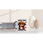 Personalise - Coffee First, Questions Later, Highland Cow - 11oz Ceramic Mug Personalised 11oz Mug animal Coffee Globally Fulfilled