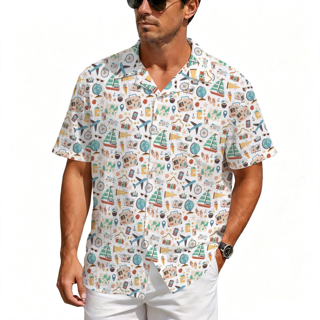 Travel And Explore Men's Crinkle Hawaiian Shirt