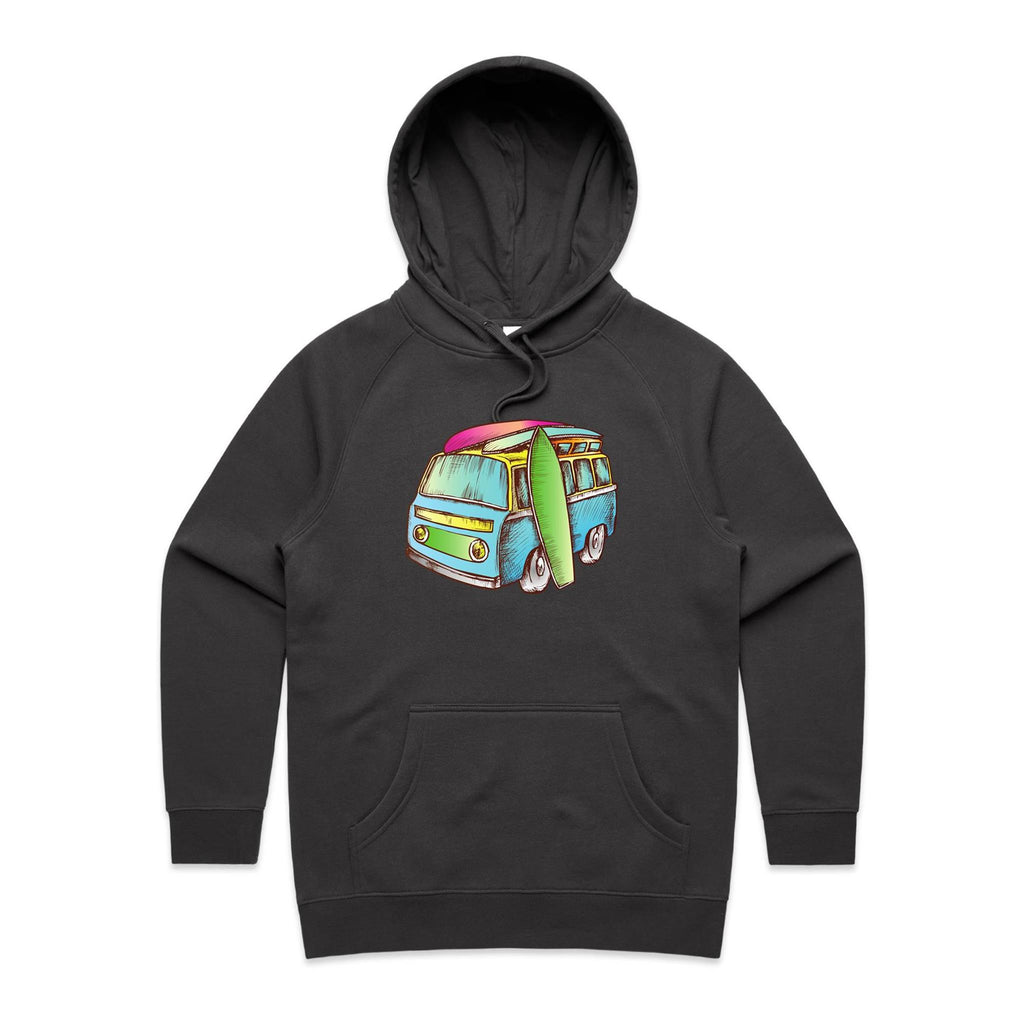 Surf Trip - Womens Hoodie Coal Womens Hoodie Printed In Australia Surf