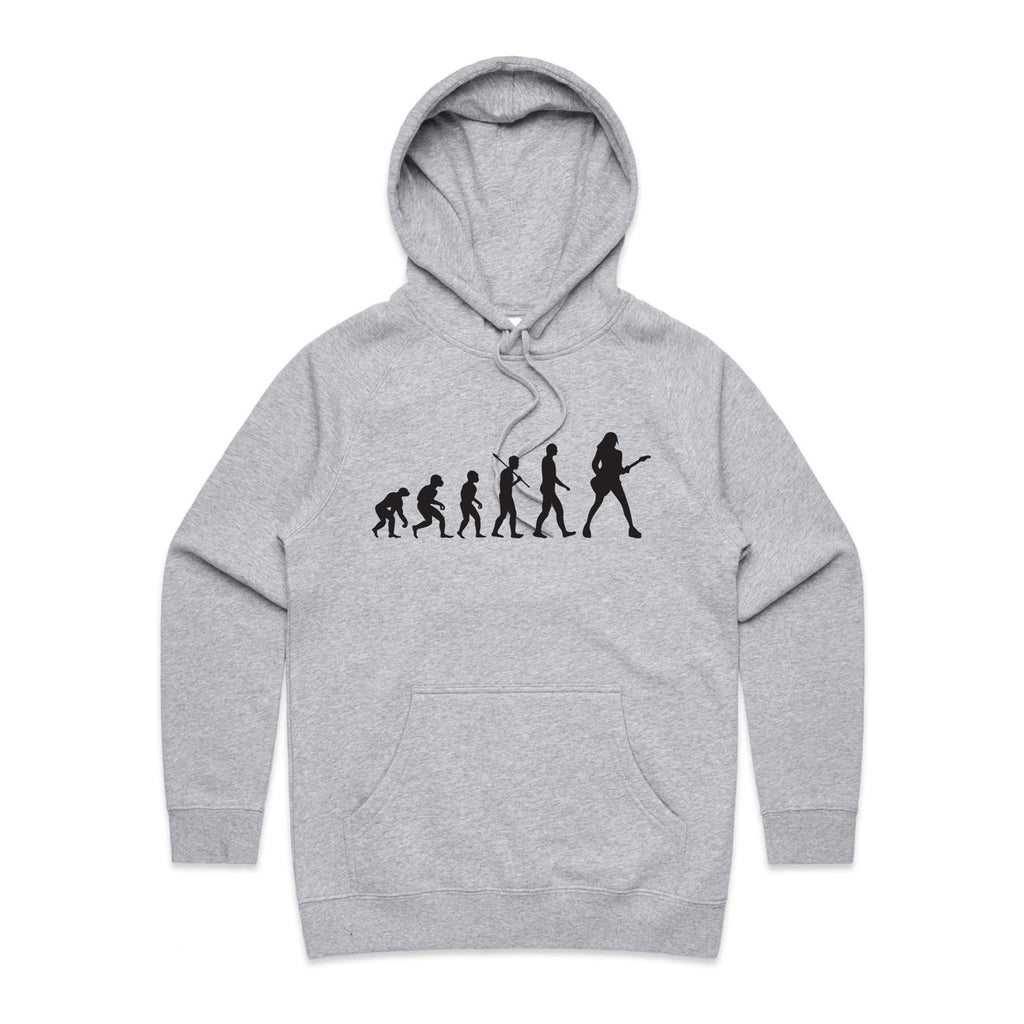 Guitarist Evolution - Womens Hoodie Grey Marle Womens Hoodie Music Printed In Australia