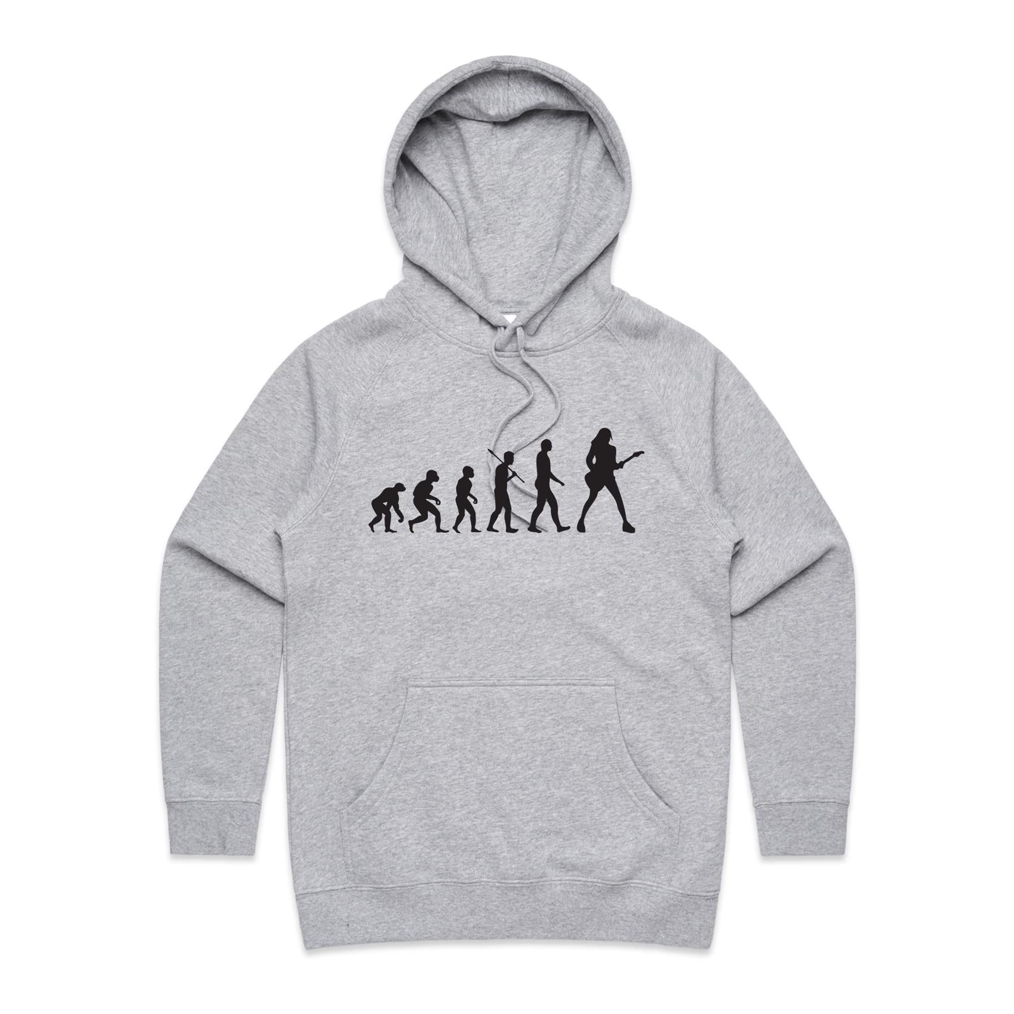 Guitarist Evolution - Womens Hoodie Grey Marle Womens Hoodie Music Printed In Australia