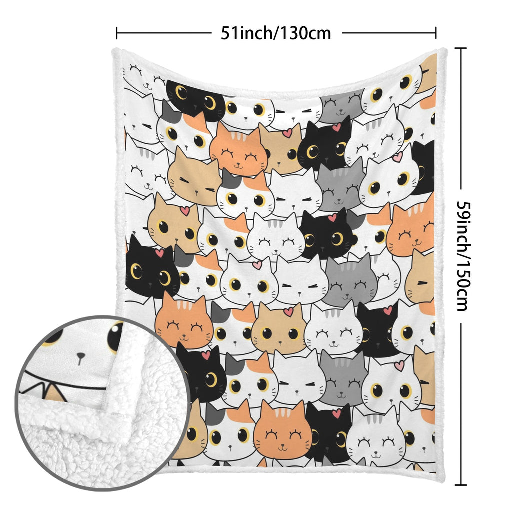 Cute Cartoon Cats - Double-Layer Fleece Blanket 51"x59"