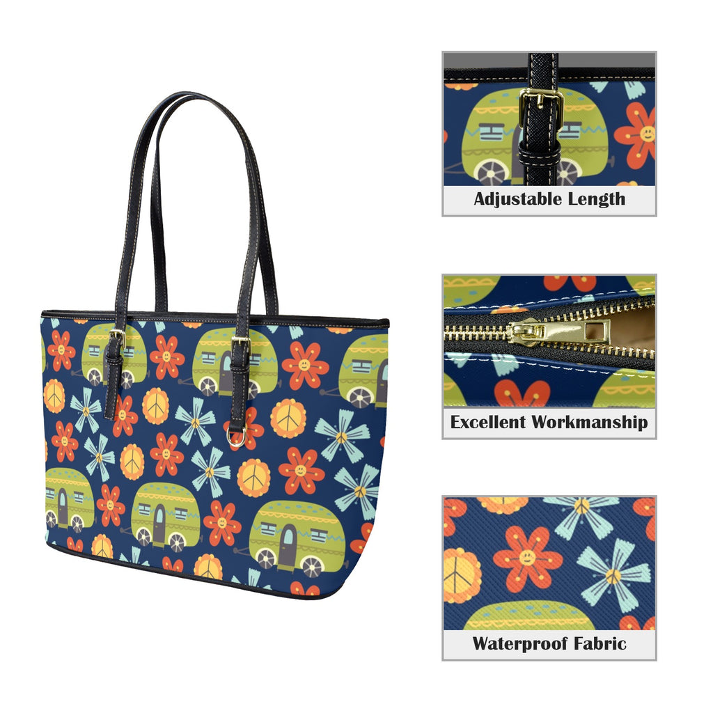Hippie Caravan - Leather Tote Bag-Large