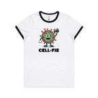 Cell-fie Cell Selfie AS Colour Women's Ringer Tee White Black Womens Ringer T-shirt Printed In Australia Science