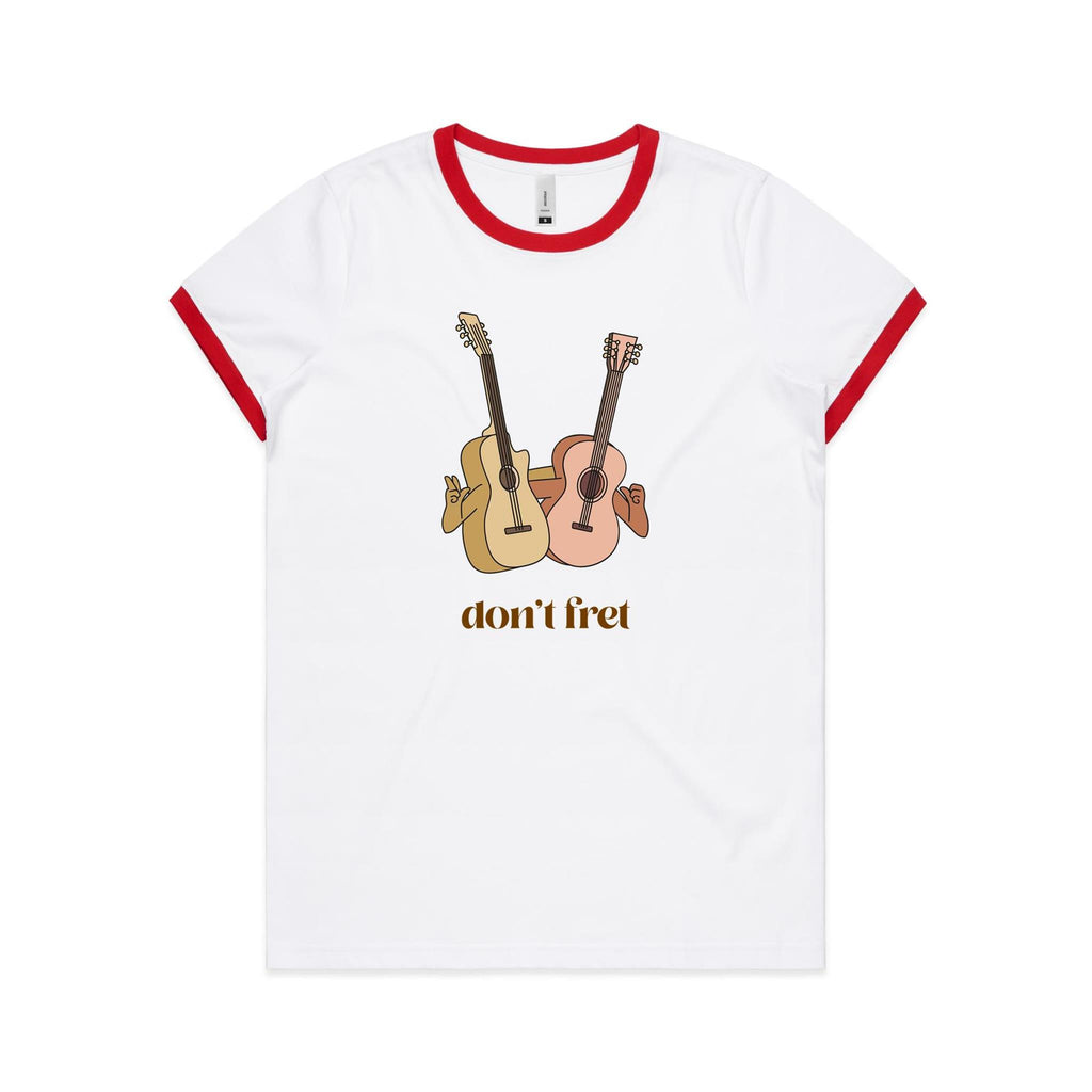 Guitars, Don't Fret - Women's Ringer Tee White Red Womens Ringer T-shirt Music Printed In Australia