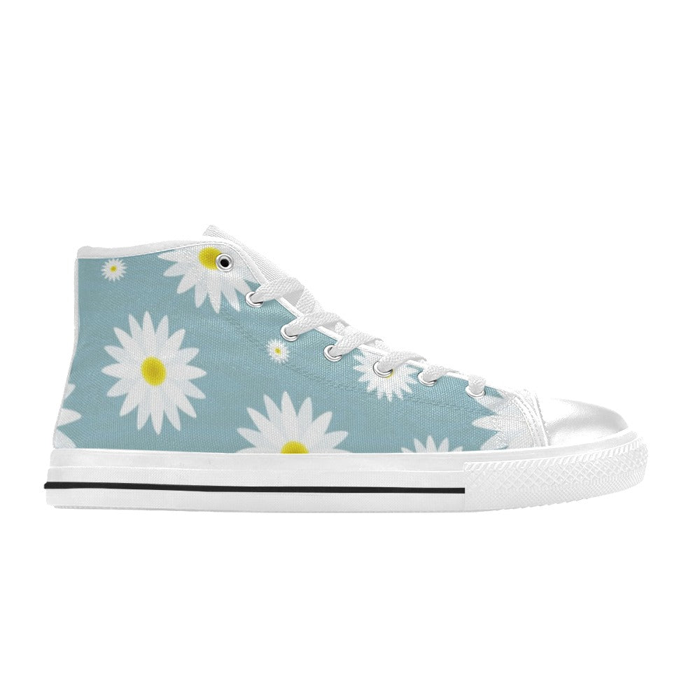 Flowers On Blue - Women's High Top Canvas Shoes