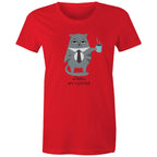 Not Before My Coffee, Cranky Cat - Womens T-shirt Red Womens T-shirt Coffee Printed In Australia