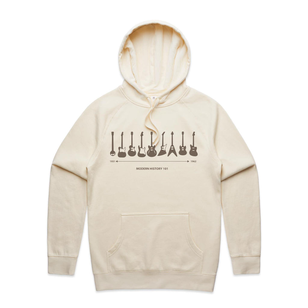 Guitar Timeline - Mens Hoodie Ecru Mens Hoodie Music Printed In Australia
