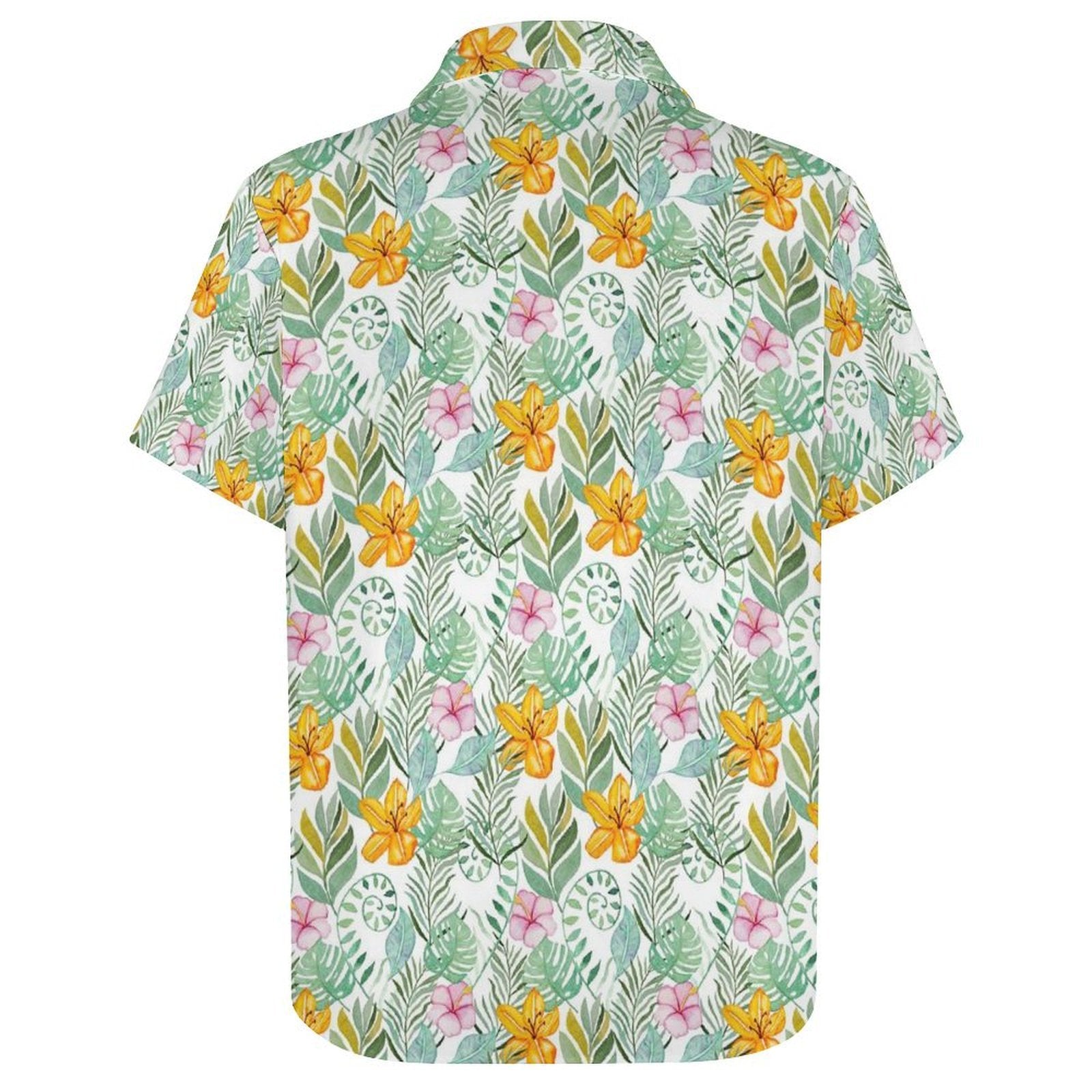 Tropical Flowers And Leaves Women's Short-Sleeve Button Up Shirt Women's Short-Sleeve Button Up Shirt Plants Printed Offshore