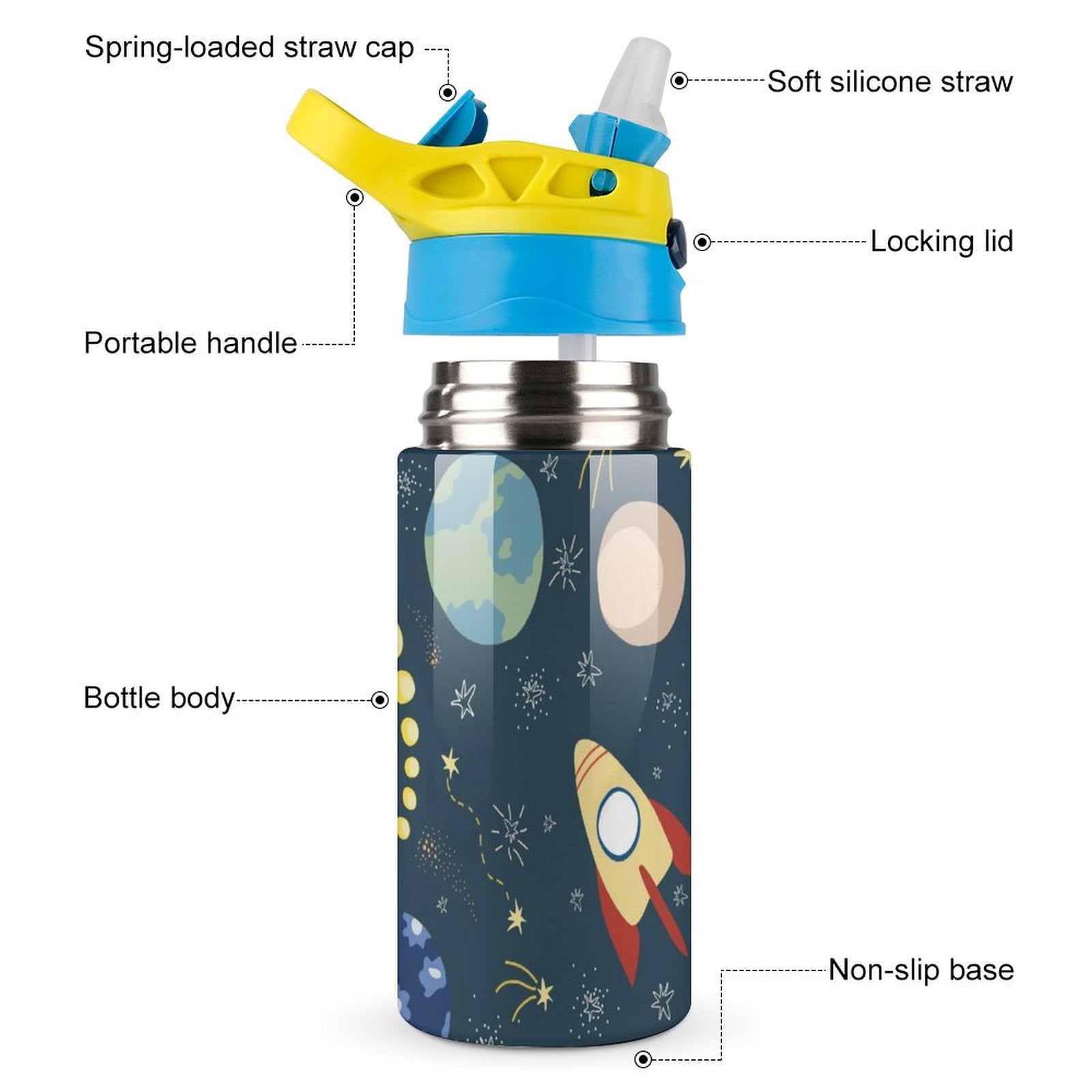 Space And Rocket Ship - Little Kids Water Bottle Little Kids Water Bottle Printed Offshore Space