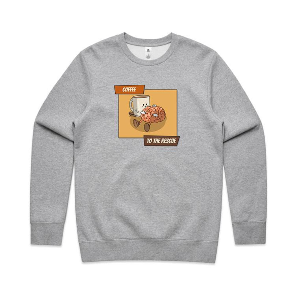 Coffee To The Rescue - AS Colour Stencil Crew Grey Marle Sweatshirt Coffee Printed In Australia