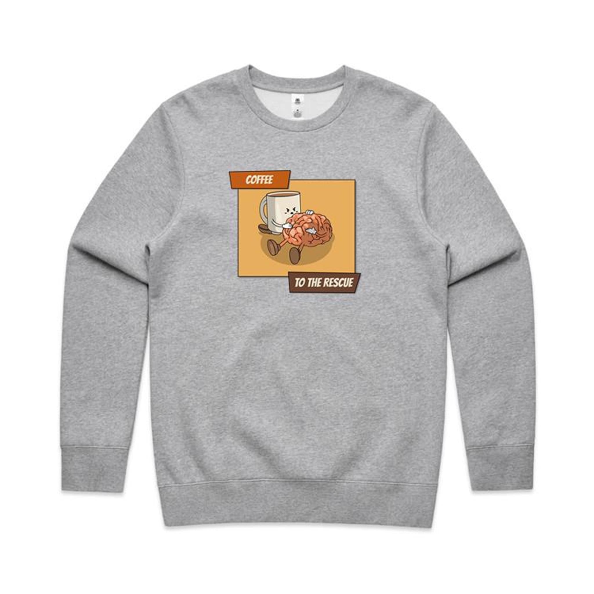Coffee To The Rescue - AS Colour Stencil Crew Grey Marle Sweatshirt Coffee Printed In Australia