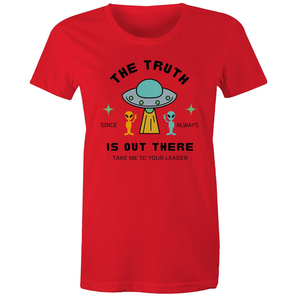 The Truth Is Out There - Womens T-shirt Red Womens T-shirt Printed In Australia Sci Fi