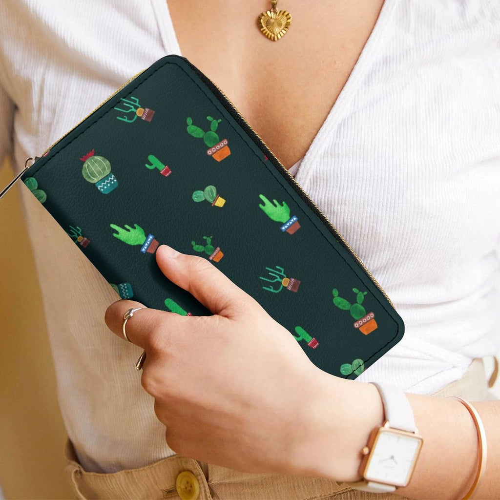 Cactus On Black -  PU Leather Wallet