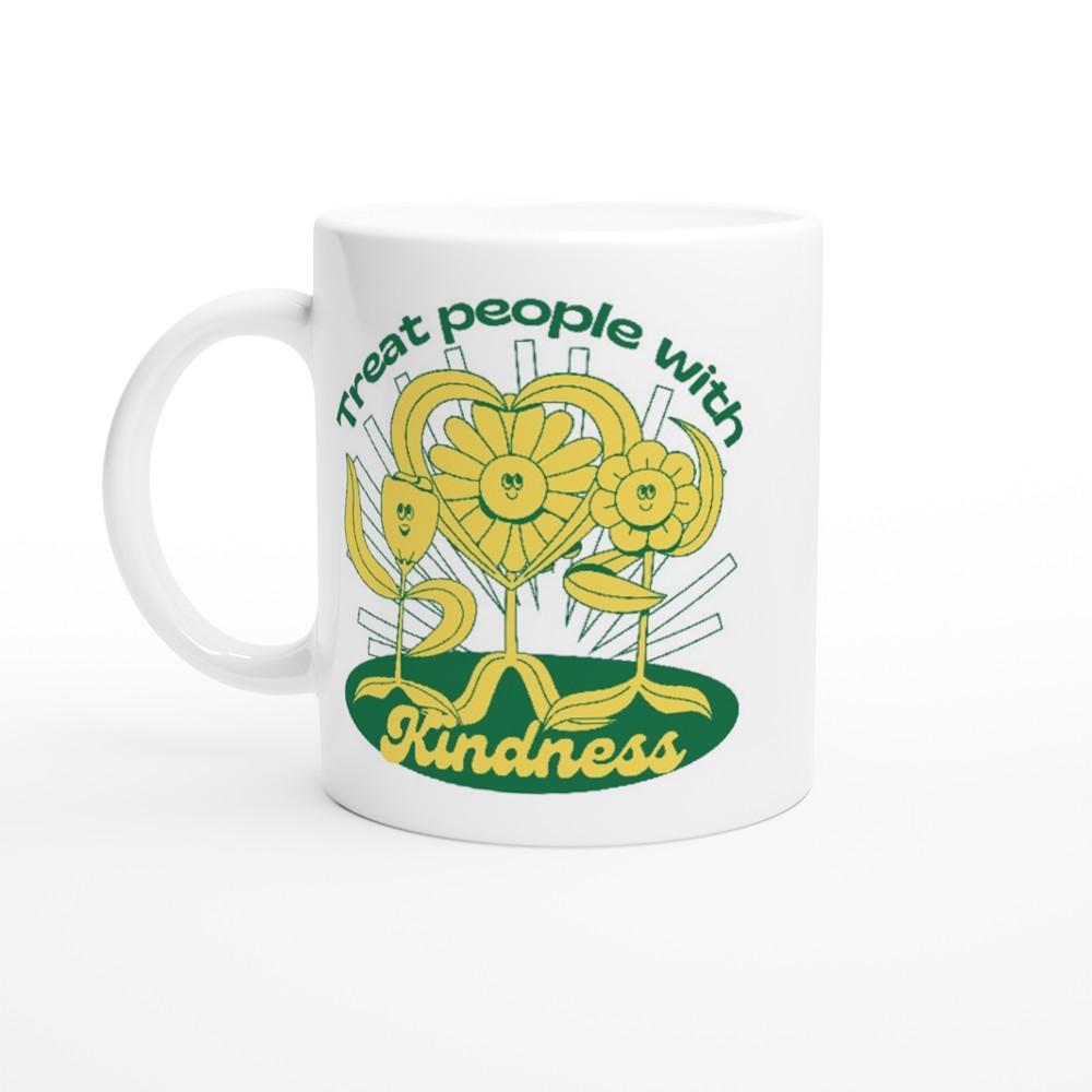 Treat People With Kindness - White 11oz Ceramic Mug White 11oz Mug funny Globally Fulfilled positivity retro