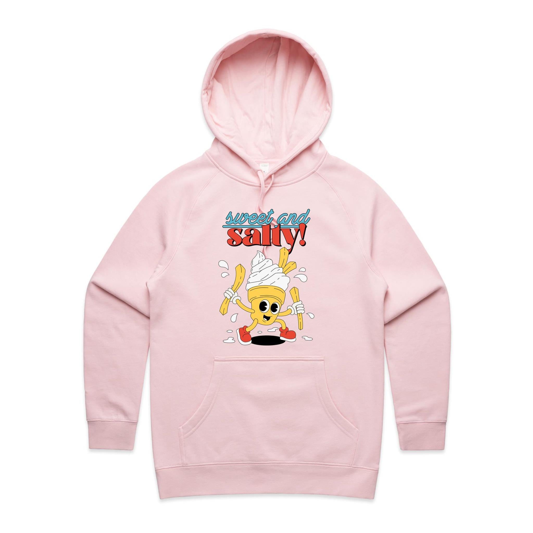 Sweet And Salty, Ice-cream And Fries - Womens Hoodie Pink Womens Hoodie Food Printed In Australia Summer