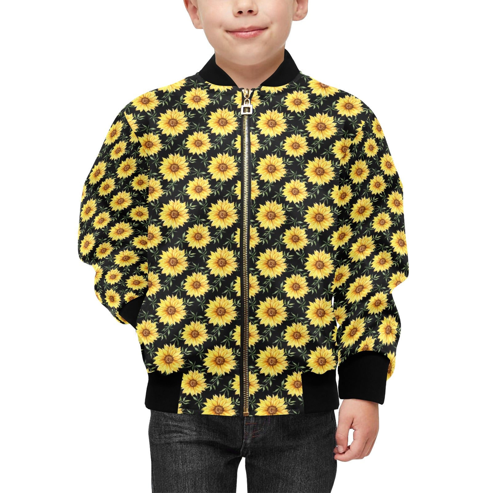 Painted Sunflower Kids Bomber Jacket Kids Bomber Jacket Plants Printed Offshore