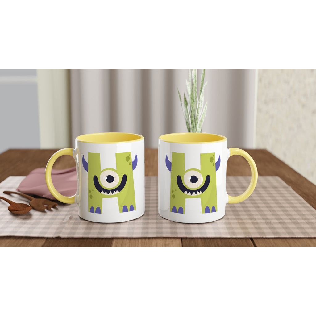 Personalised - Monster Initial - White 11oz Ceramic Mug with Color Inside Personalised 11oz Mug Customise Globally Fulfilled Name Personalise