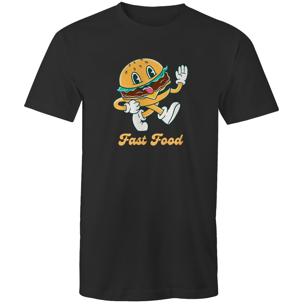 Fast Food, Hamburger - Mens T-Shirt Black Mens T-shirt Food Printed In Australia Retro