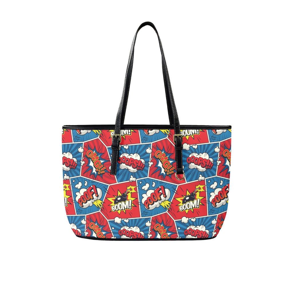 Comic Book - Leather Tote Bag-Large
