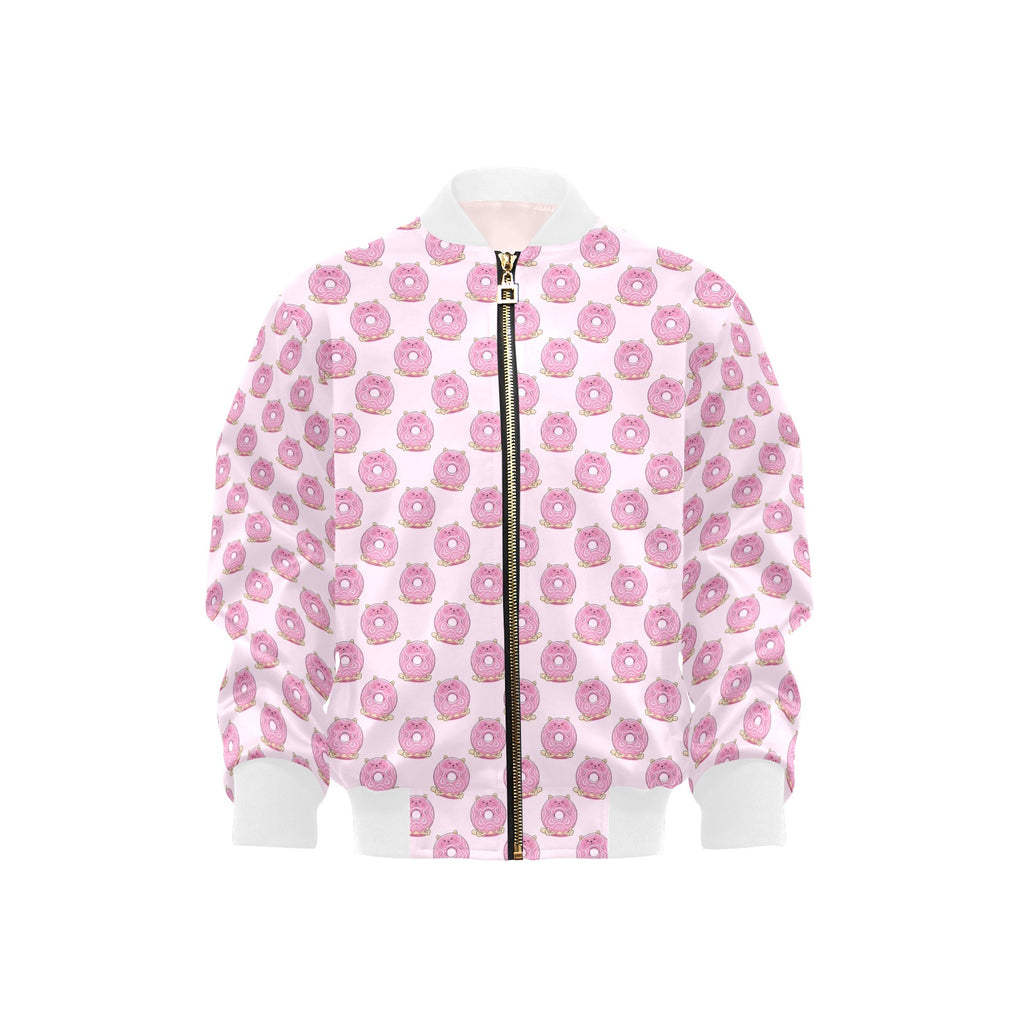 Pink Cat Doughnuts Kids Bomber Jacket