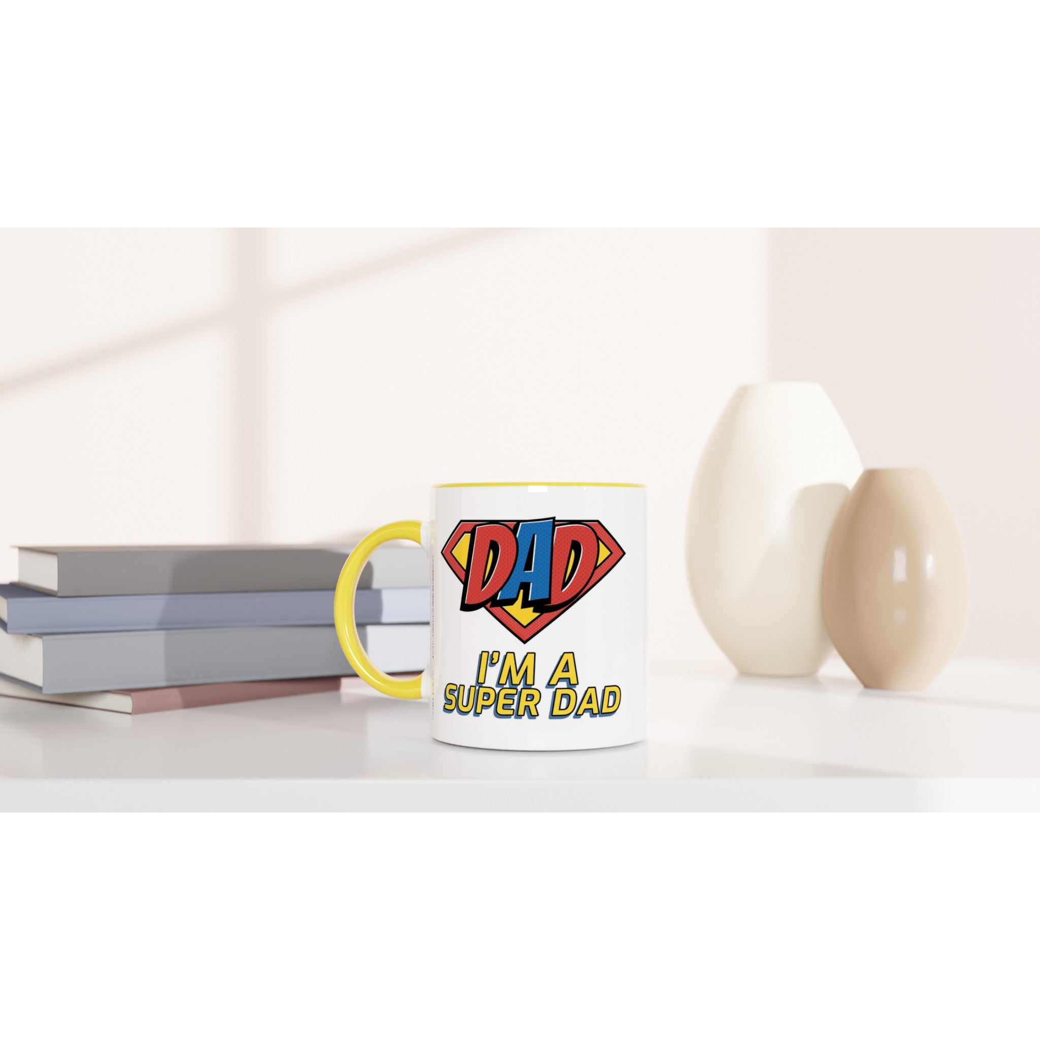 I'm A Super Dad - White 11oz Ceramic Mug with Colour Inside Colour 11oz Mug comic Dad Globally Fulfilled