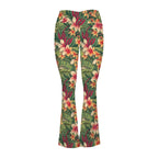 Vintage Hawaiian Floral High Waist Crossover Tummy Control Flare Leggings High Waist Flare Leggings Plants Printed Offshore