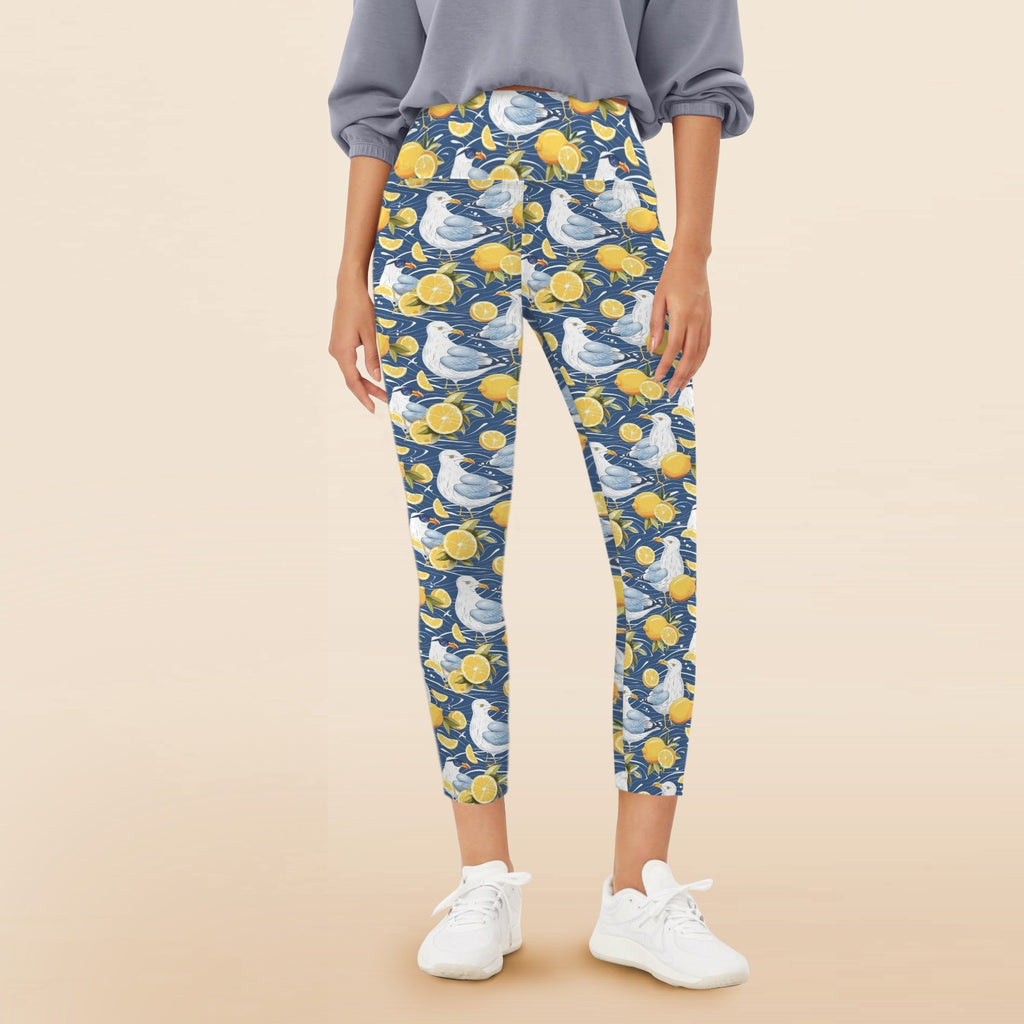 Lemon Seagull Women's High Waist Pockets Yoga Leggings 5XL Women's High Waist Pockets Yoga Leggings animal Printed Offshore