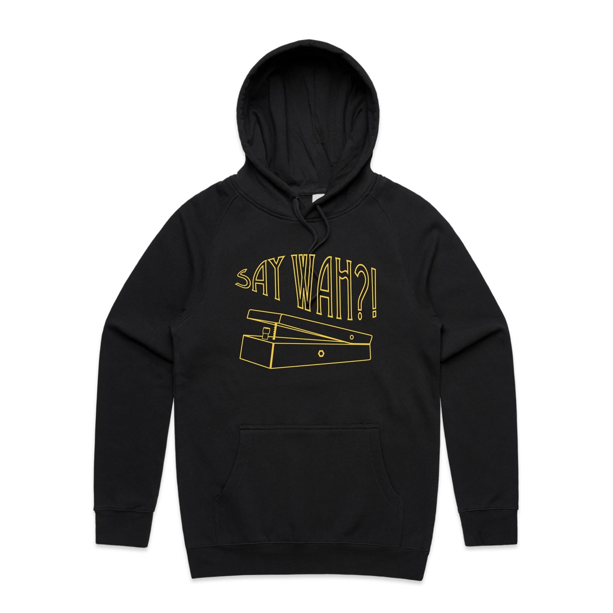 Say Wah, Guitar Pedal - Mens Hoodie Black Mens Hoodie Music Printed In Australia