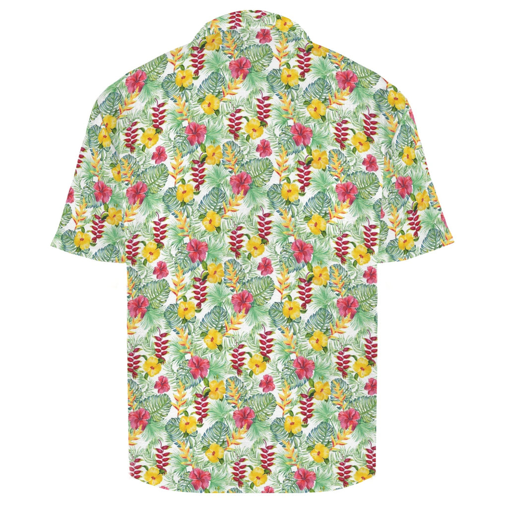 Tropical Flowers On White Men's Crinkle Hawaiian Shirt
