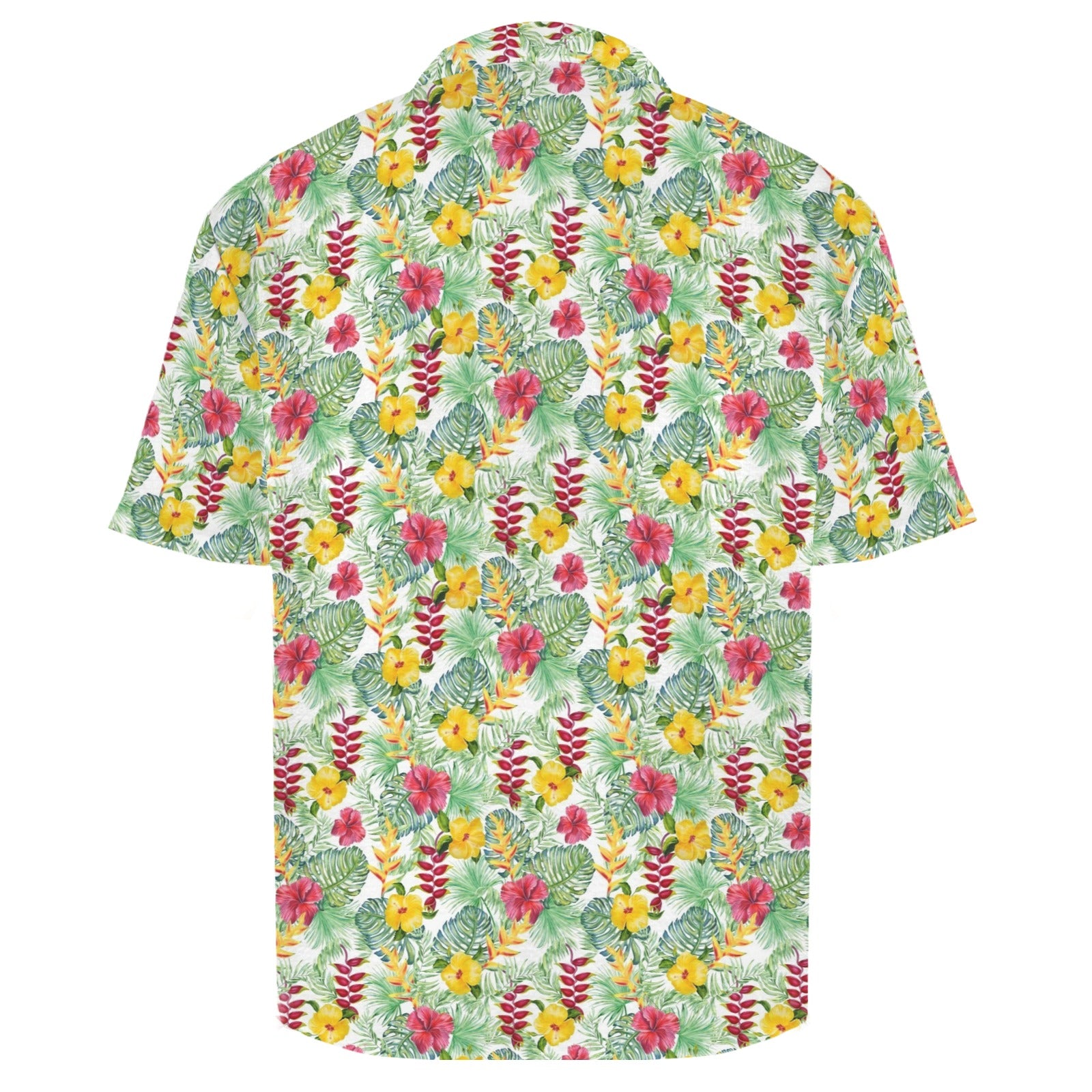 Tropical Flowers On White Men's Crinkle Hawaiian Shirt