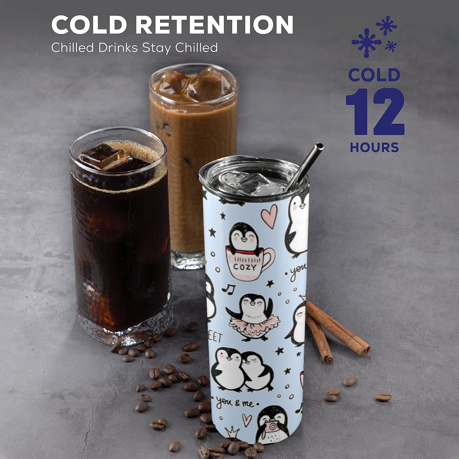 Penguin Love - 20oz Tall Skinny Tumbler with Lid and Straw