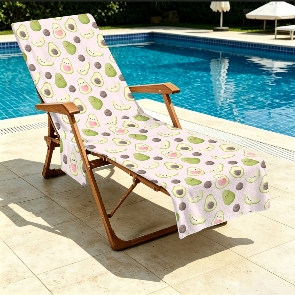 Avocado Love Beach Chair Towel Cover with Side Pockets