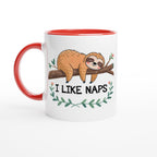 Sloth, I Like Naps - White 11oz Ceramic Mug with Colour Inside Ceramic Red Colour 11oz Mug animal Globally Fulfilled