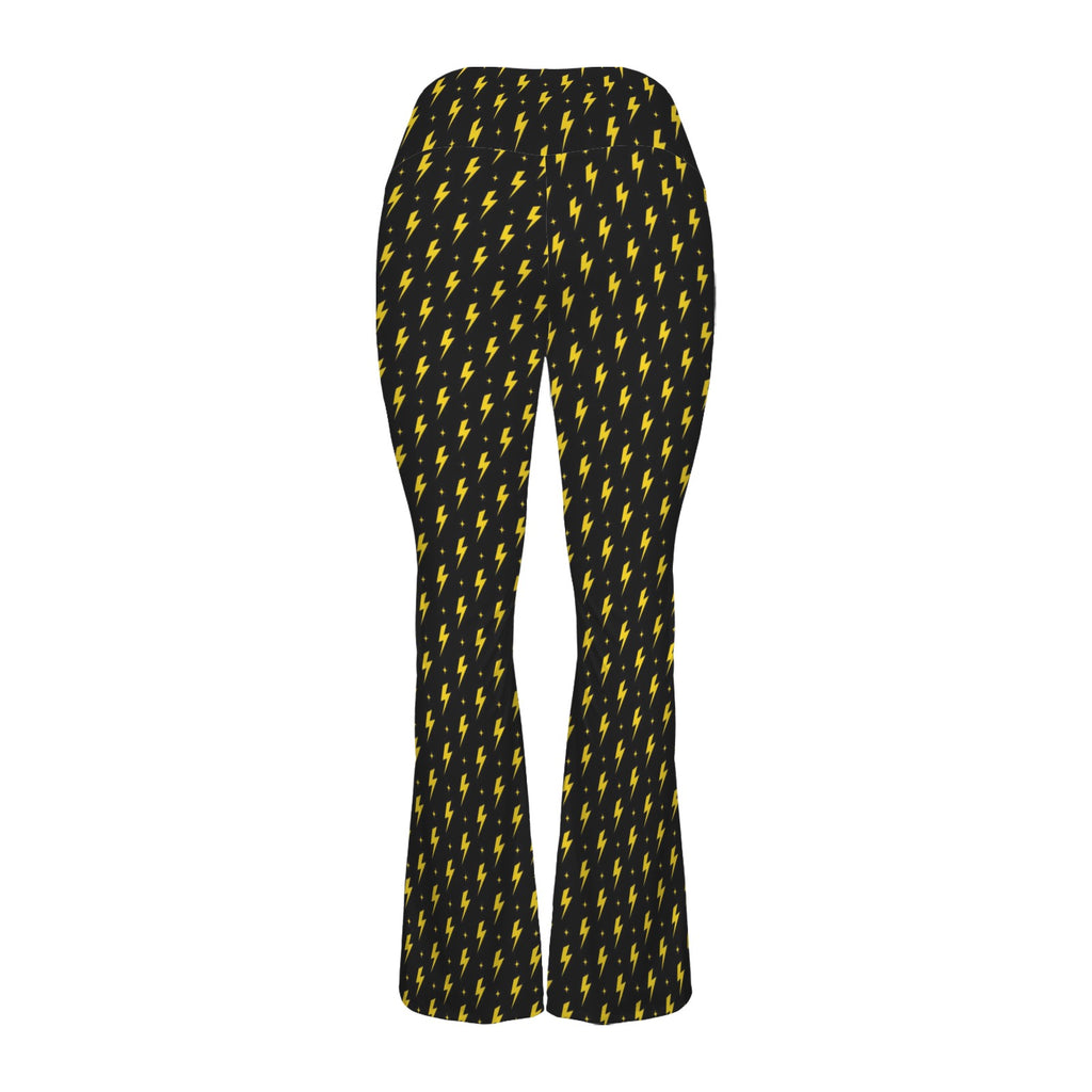 Yellow Lightning High Waist Crossover Tummy Control Flare Leggings High Waist Flare Leggings comic Printed Offshore