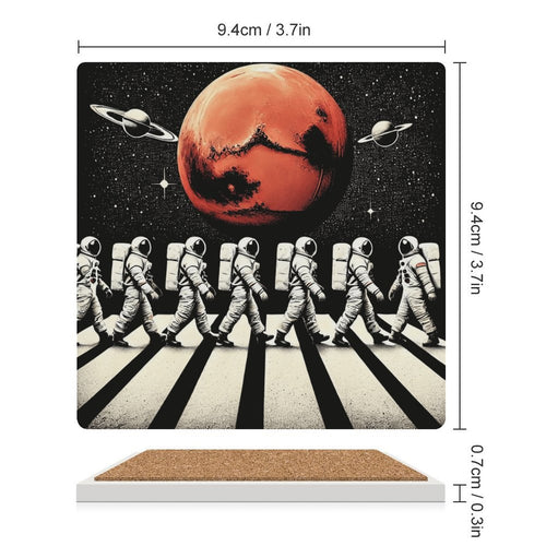 Astronauts Crossing Road - Ceramic Coasters (Square) Ceramic Coasters Printed Offshore Space