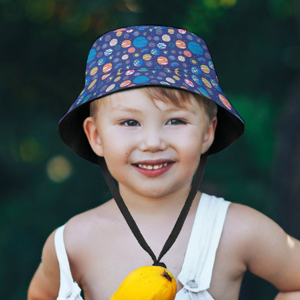 Planets On Blue Kids Bucket Hat Kids Bucket Hat Printed Offshore Space