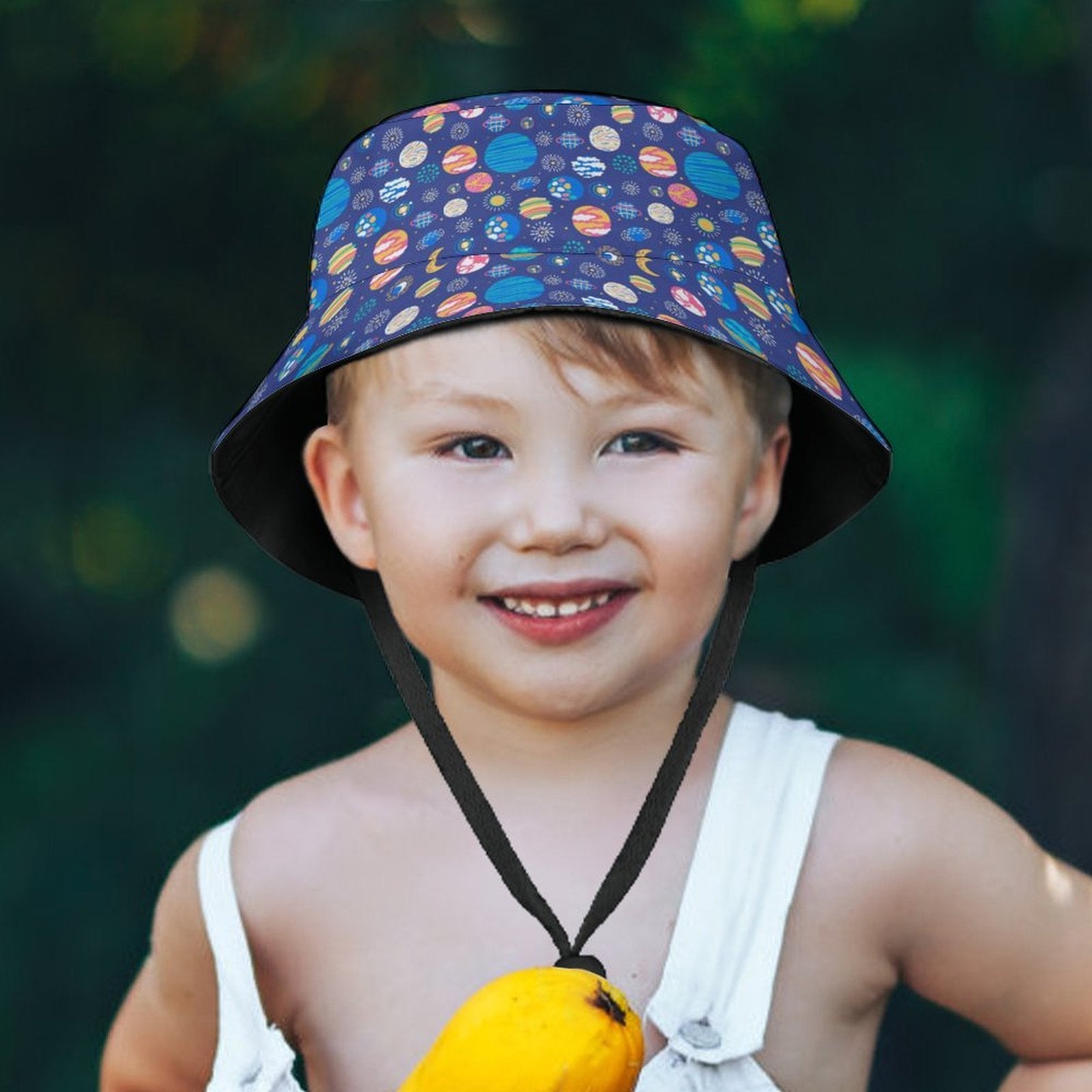 Planets On Blue Kids Bucket Hat Kids Bucket Hat Printed Offshore Space