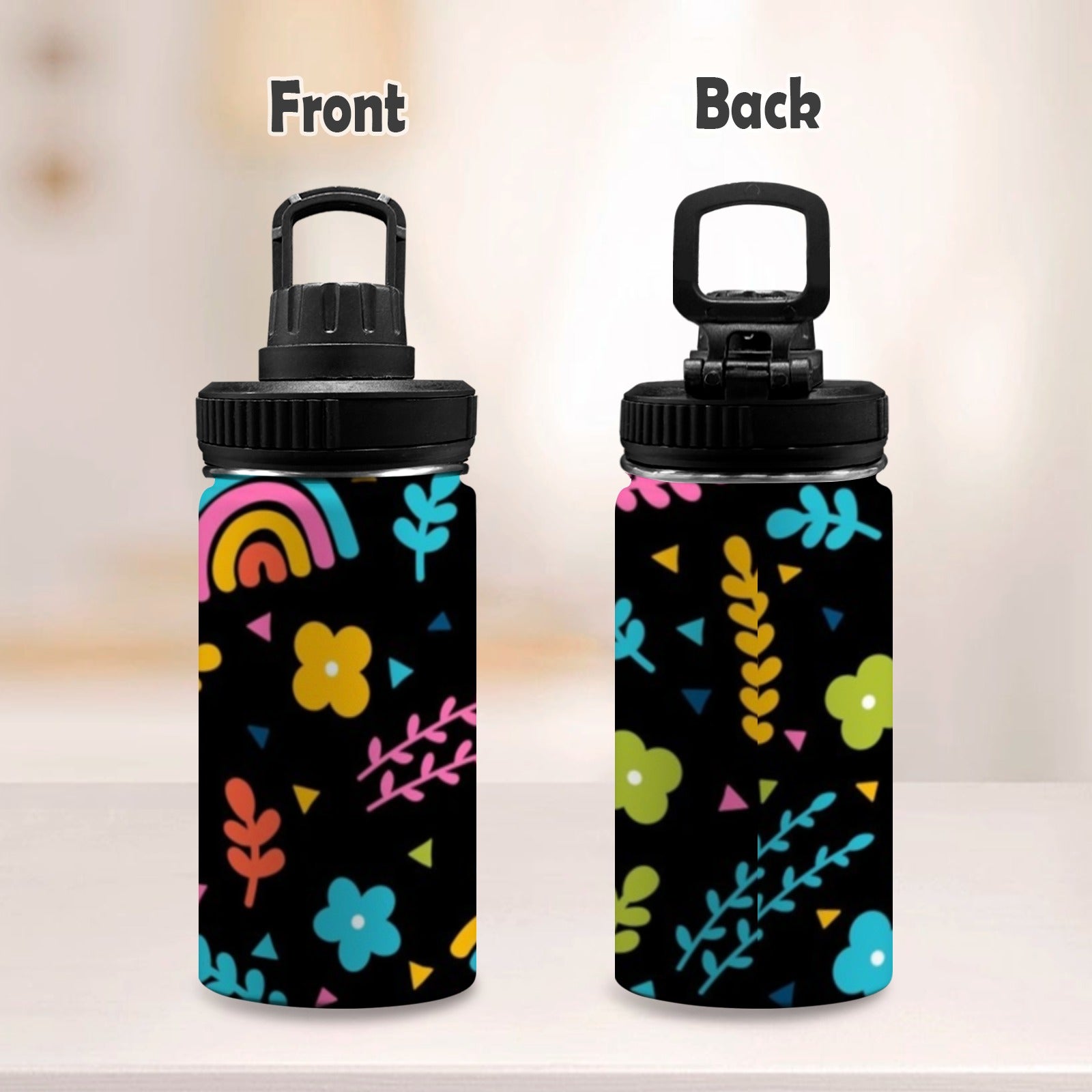 Rainbows And Flowers - Kids Water Bottle with Chug Lid (12 oz)
