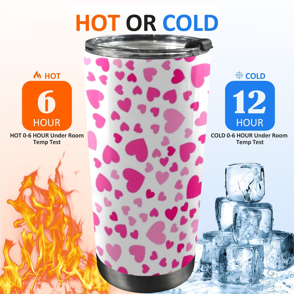 Pink Hearts On White - 20oz Mobile Tumbler with Lid (Black Lock)